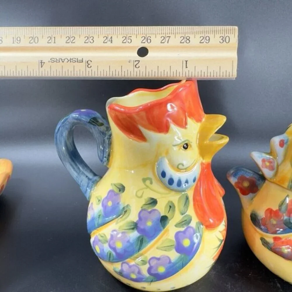Fontana‎ Dario Farrucci Collection Set Rooster Sugar Bowl Creamer And Tray Set